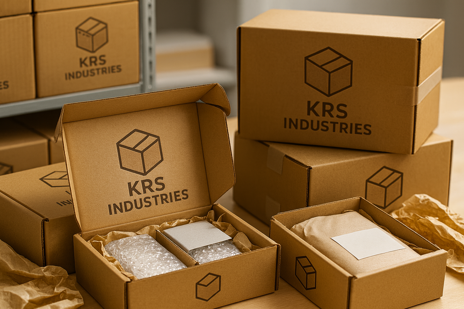 E-commerce shipping boxes arranged for dispatch