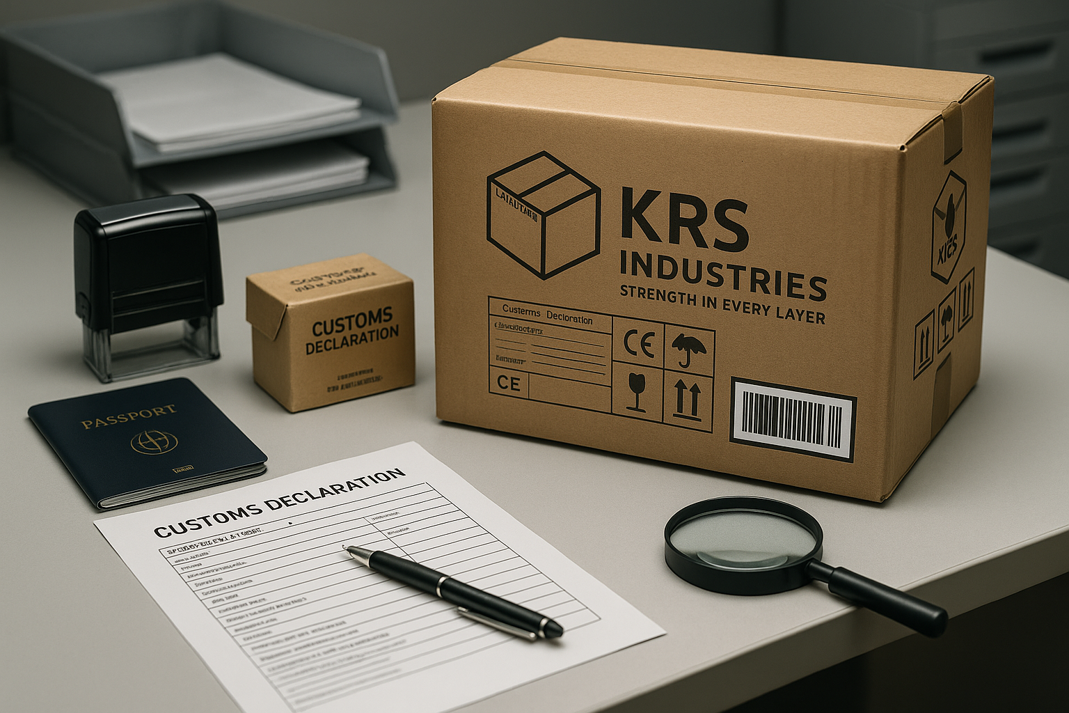 Export-grade corrugated shipping boxes on pallets for international trade