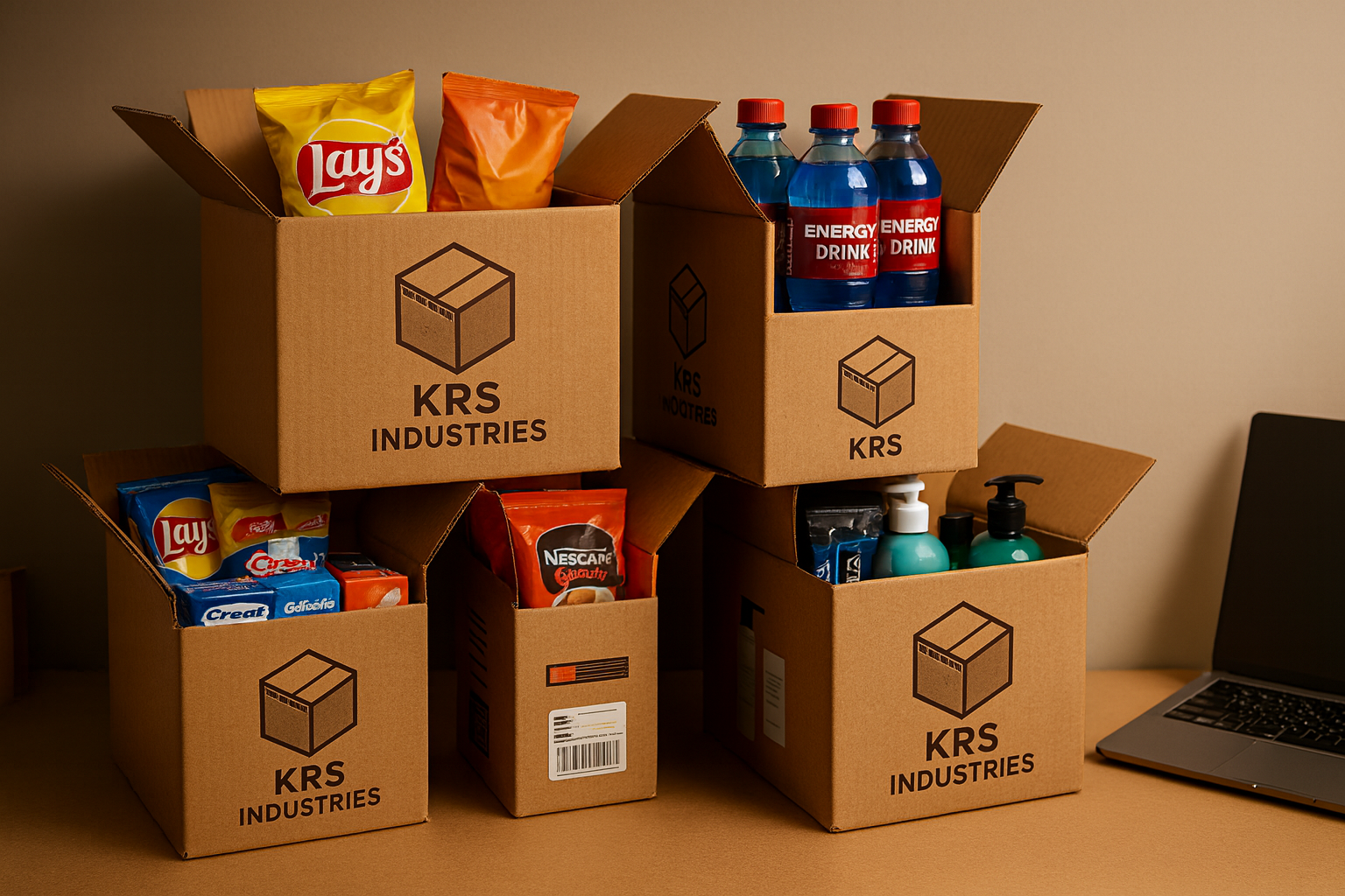 Corrugated cartons loaded with FMCG food and consumer products