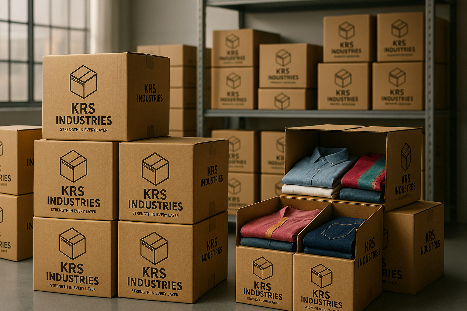 Garments and textiles packed inside corrugated export cartons