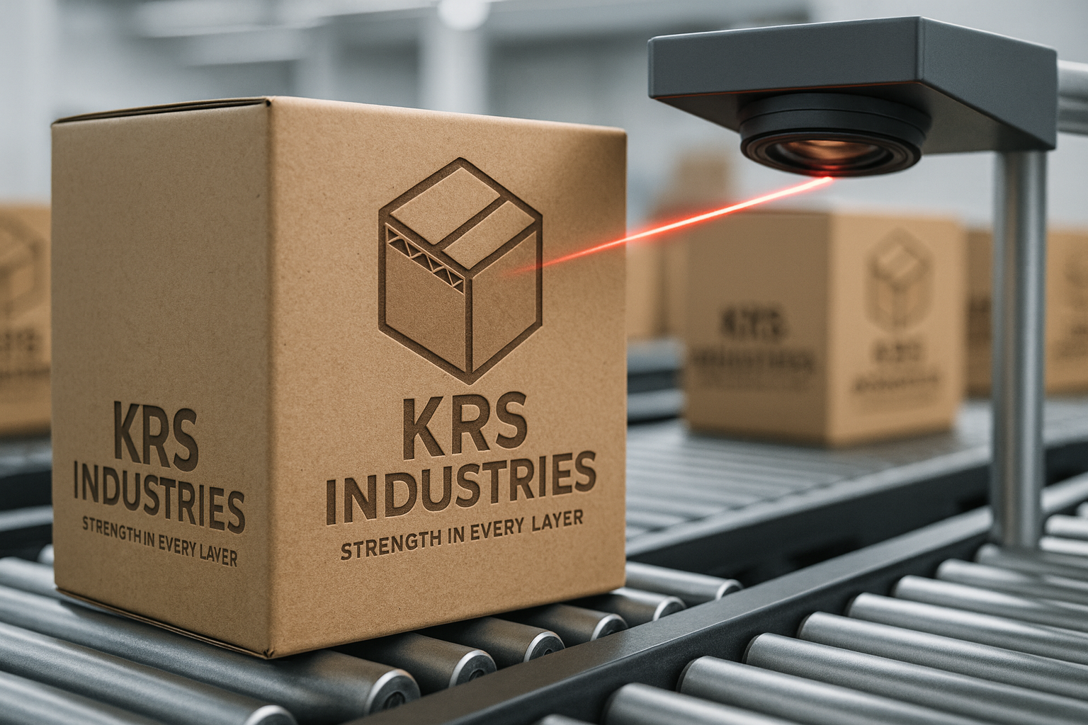 Warehouse racks with stacked corrugated boxes for industrial storage